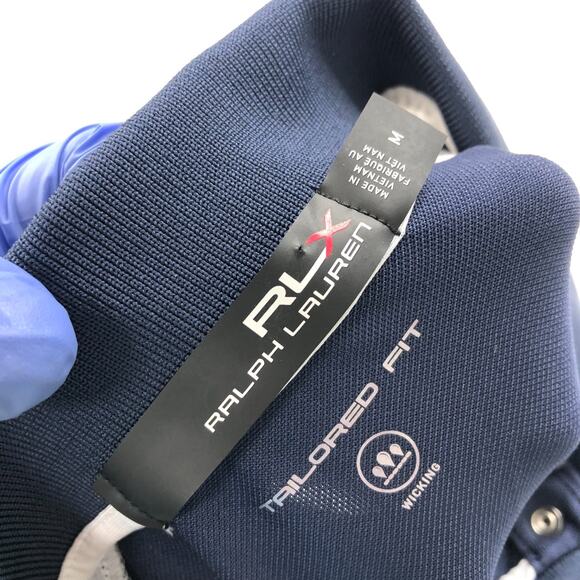RLX Ralph Lauren Tailored Fit MED Wicking Gym Tennis Golf Button Polo Top Navy - Picture 7 of 7
